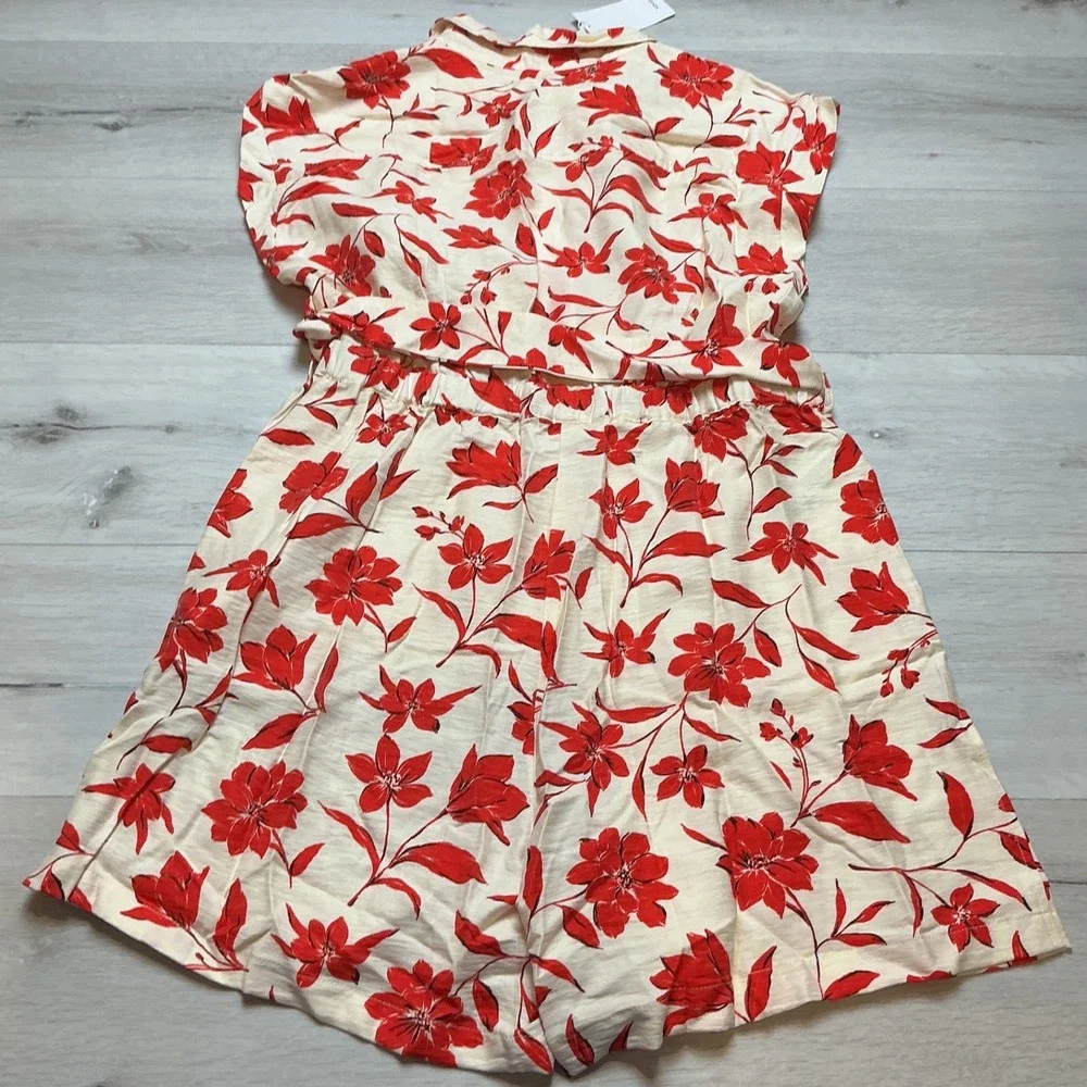 Mango Jumpsuit Alaz Red Floral‎ Romper Cream Large New With Tags
